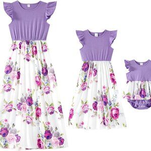 Matching Mommy and Me Dresses Floral Sleeveless Maxi for Mother and Daughter